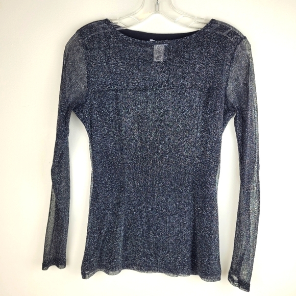 Cache vintage sheer black long sleeve lined top metallic silver whimsigoth S - Picture 1 of 11